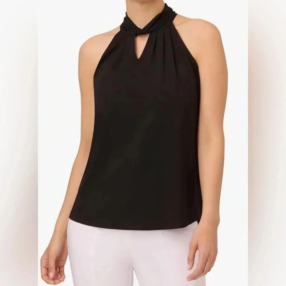 Adrianna Papell Women’s Sleeveless Black Blouse Keyhole Cutouts Feminine Med EUC